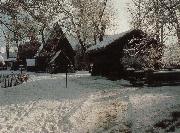 kulturen vinter over kyrkan fran bosedo och loft boden fran u ranas i smaland painting