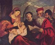 Maria mit dem Kinde, dem Hl. Stephan, Hl. Hieronymus und Hl. Mauritius  Titian