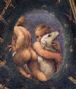 Correggio Detail of an oval with a putto embracing a dog painting