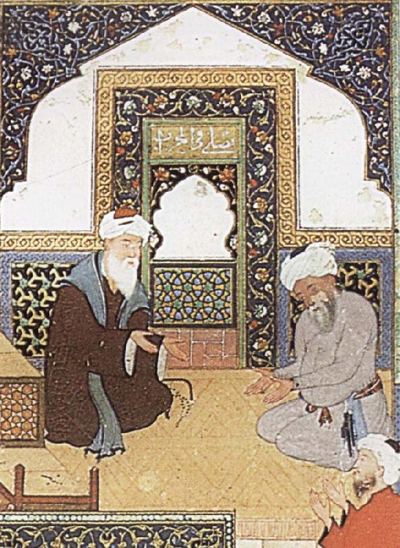 A shaykh in the prayer niche of a mosque, Bihzad